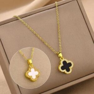 Black & White Reversible Clover Pendant Necklace