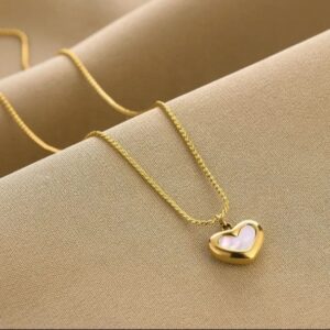 White Enamel Heart Pendant Necklace – 18K Gold Plated