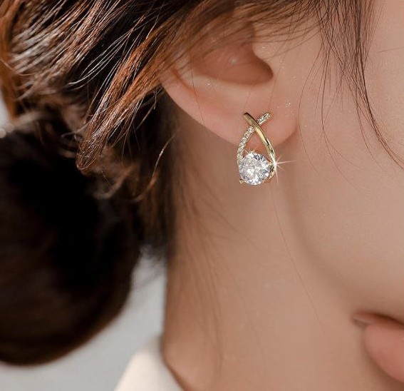 Crossed Fishtail Style Stud Earrings - Image 2