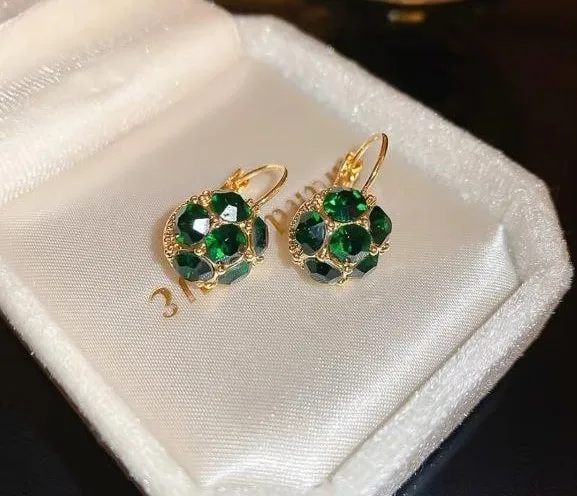 Green Crystal Ball Earrings - Image 2