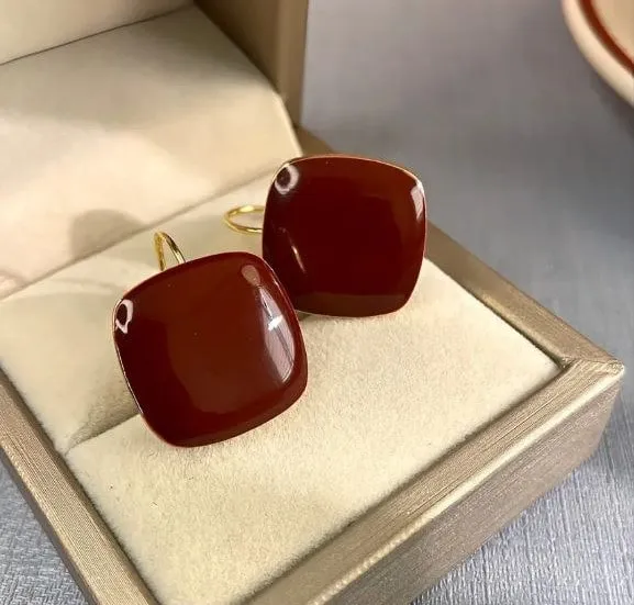 Maroon Retro Square Stud Earrings