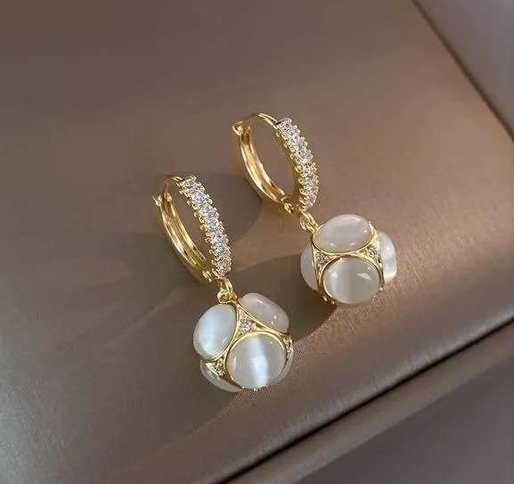 Opal Ball Drop Huggie Earrings