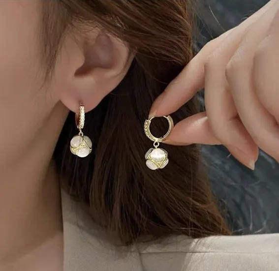 Opal Ball Drop Huggie Earrings - Image 2