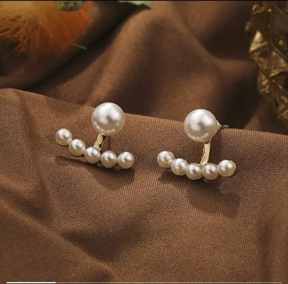 Minimalist Pearl Ear Jacket Earrings - Image 2