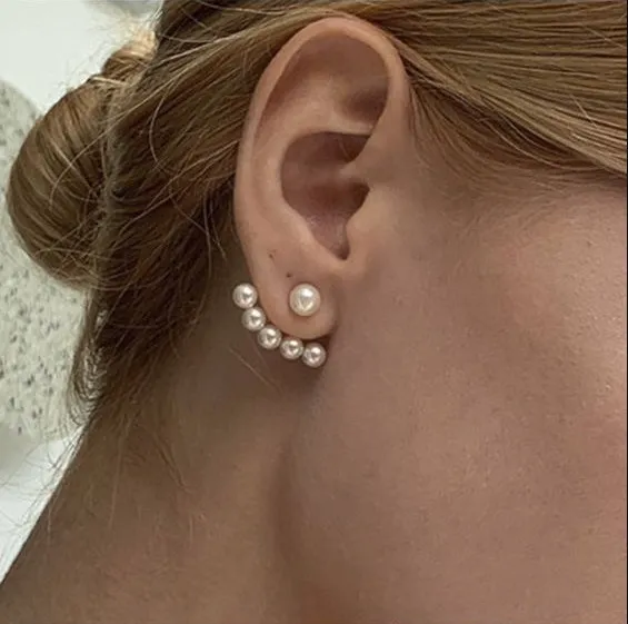 Minimalist Pearl Ear Jacket Earrings - Image 3