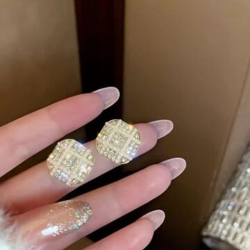 Geometric Diamond Rice Bead Pearl Earrings