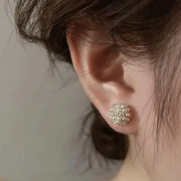 Round Ball Pearl Zircon Stud Earrings